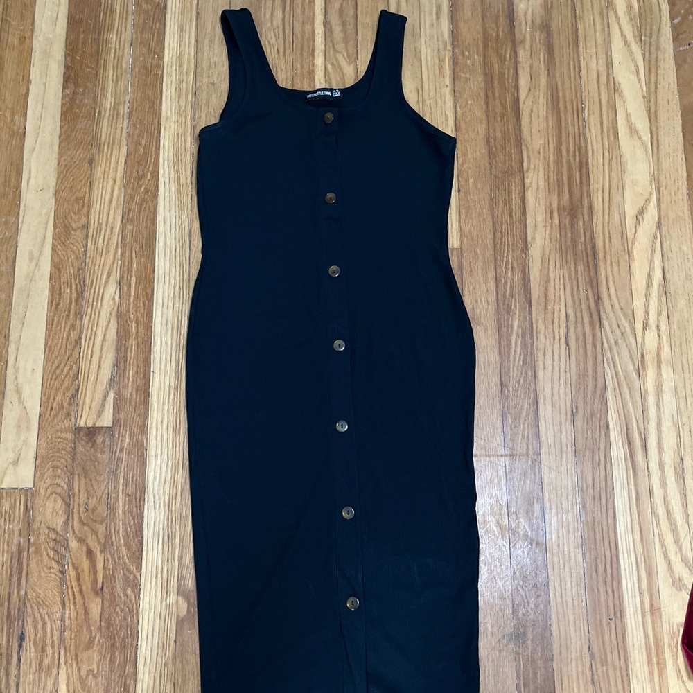 Boohoo Black Ribbed Midi Dress